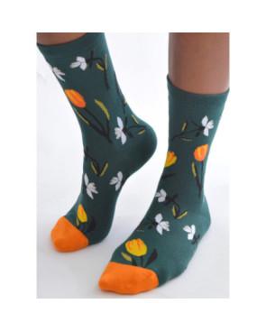 Chaussettes-les-petits-caprices-Vert-TULIPES-ORANGES-face
