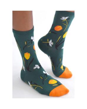 Chaussettes vertes Tulipes Oranges
