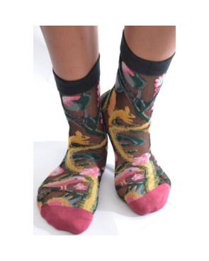 Chaussettes fines et transparentes fleuries avec écureuils rigolos