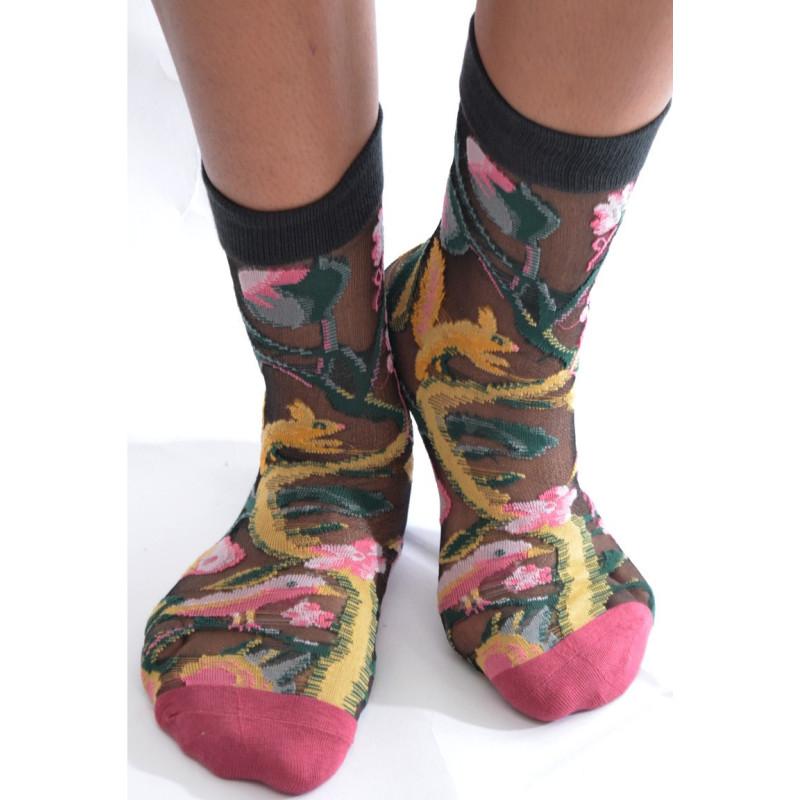 Chaussettes Transparentes Ecureuils sur arbre fleuri