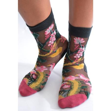Chaussettes Transparentes Ecureuils sur arbre fleuri