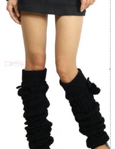 Guêtres lourde laine torsadée à pompom  noires