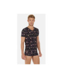 T shirt Hom Col V microfibre imprimé Fleuris Sebastian