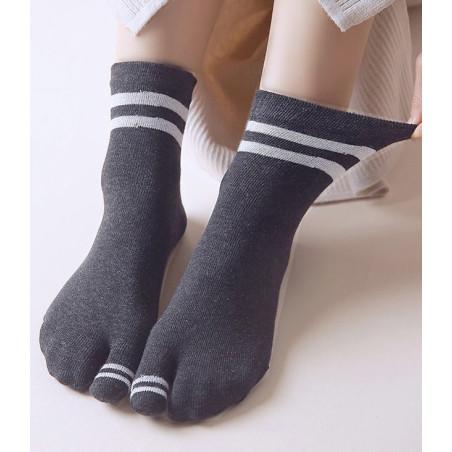 Chaussettes-Japonaises-Tabis-coton-antracithe-rayures-chic