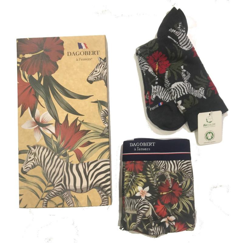 Coffret Boxer et Chaussettes Dagobert Zebre Coton Bio