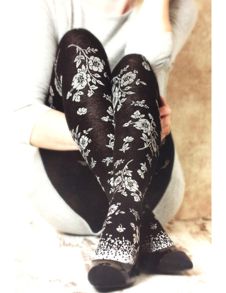 Collant coton chaud Cronert Fleuris détail