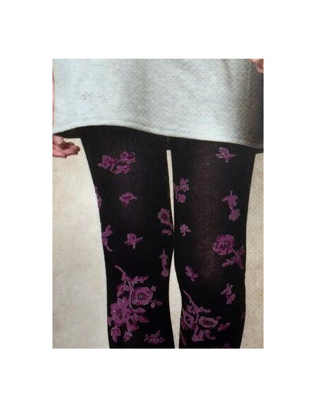 Collant coton chaud Cronert Fleuris violet