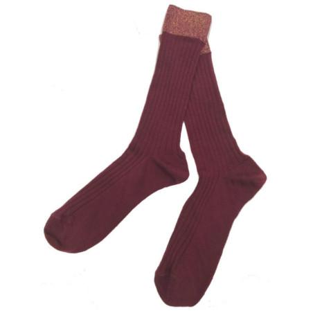 Chaussettes fines laines à cotes revers lurex
