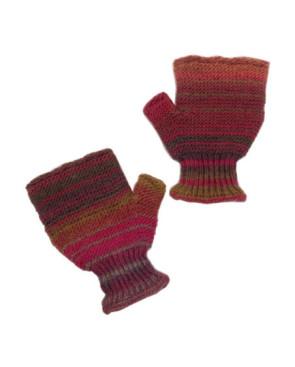Mitaines-5-doigts-Laine-tricotée-rayures-brun-rouge