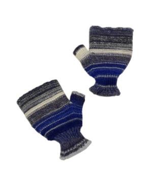 Mitaines-5-doigts-Laine-tricotée-rayures-gris-bleu