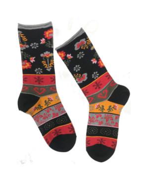 Chaussettes-coton-sans-compression-cronert-Fleurs-patchwork-noir