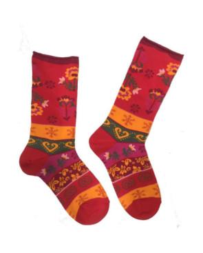 Chaussettes-coton-sans-compression-cronert-Fleurs-patchwork-rouge