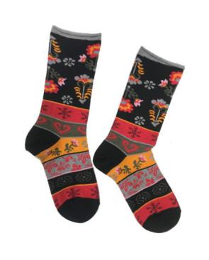 Chaussettes-coton-sans-compression-cronert-Fleurs-patchwork-noir-détail