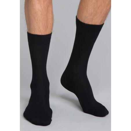 Chaussettes-fines-laine-à-cotes-sans-compression-labonal-homme-noir