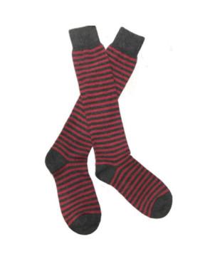Chaussettes hautes laine et cachemire Rayures rouges homme