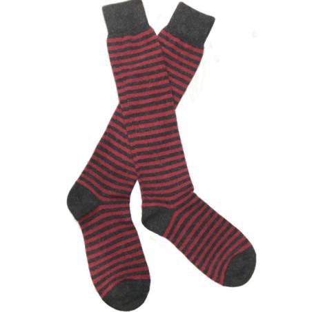 Chaussettes hautes laine et cachemire Rayures rouges homme