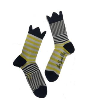 Berthe-aux-grands-pieds-chaussettes-fil-d-ecosse-Rayures-asymétrique-courronnes-jaunes-acide