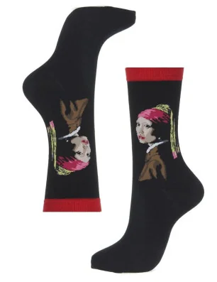 Chaussettes Tableau La fille à la perle Johannes Vermeer art socks