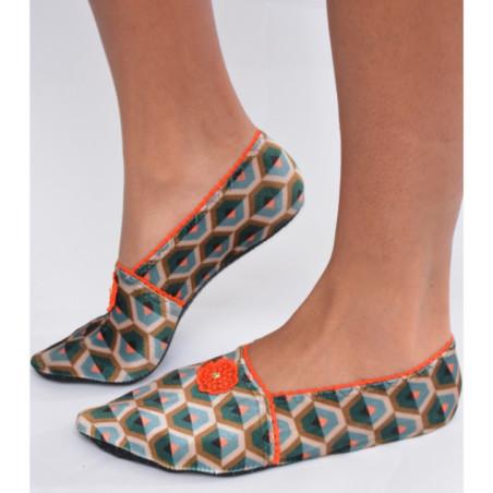  Chausson-velours-imprimé-les-petits-caprices-bee-Orange-profil
