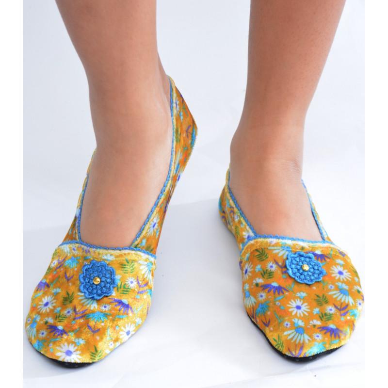 Chaussons de voyage Velours Les Petits Caprices Follies bleu
