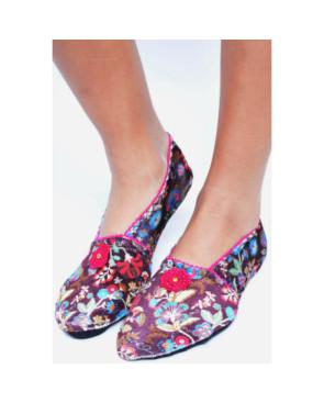 Chausson-velours-imprimé-les-petits-caprices-lilaya-Pink-pieds-face