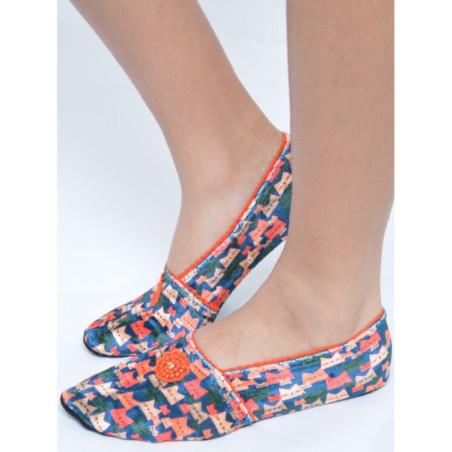 Chausson-velours-imprimé-les-petits-caprices-minou-orange-profil
