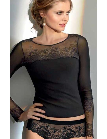 T-shirt-dentelle-Greta-Janira-Manches- longues-noir-avant