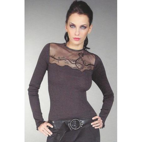 Chemise Moretta M L col rond tulle dentelle