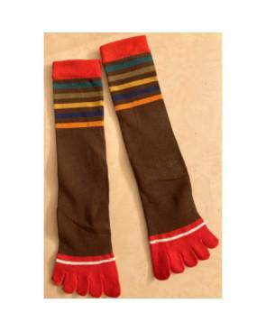  Mi-bas-coton-brun-Multi-rayures-5-doigts-de-pieds-avant
