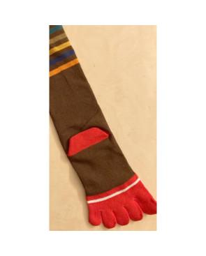  Mi-bas-coton-brun-Multi-rayures-5-doigts-de-pieds-dos