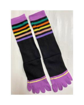  Mi-bas-coton-noir-Multi-rayures-5-doigts-de-pieds