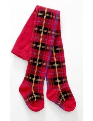 Collant enfant coton motif ecossais rouge