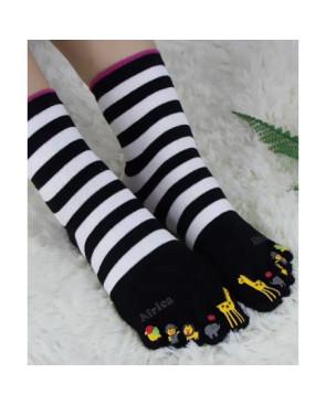  chausettes-coton-les-petits-caprices-5-doigts-de-pieds-rayures-bi-colore-noir-vrai-Africa