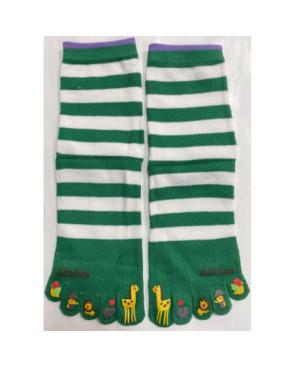  chausettes-coton-les-petits-caprices-5-doigts-de-pieds-rayures-bi-colore-vert-Africa-avant