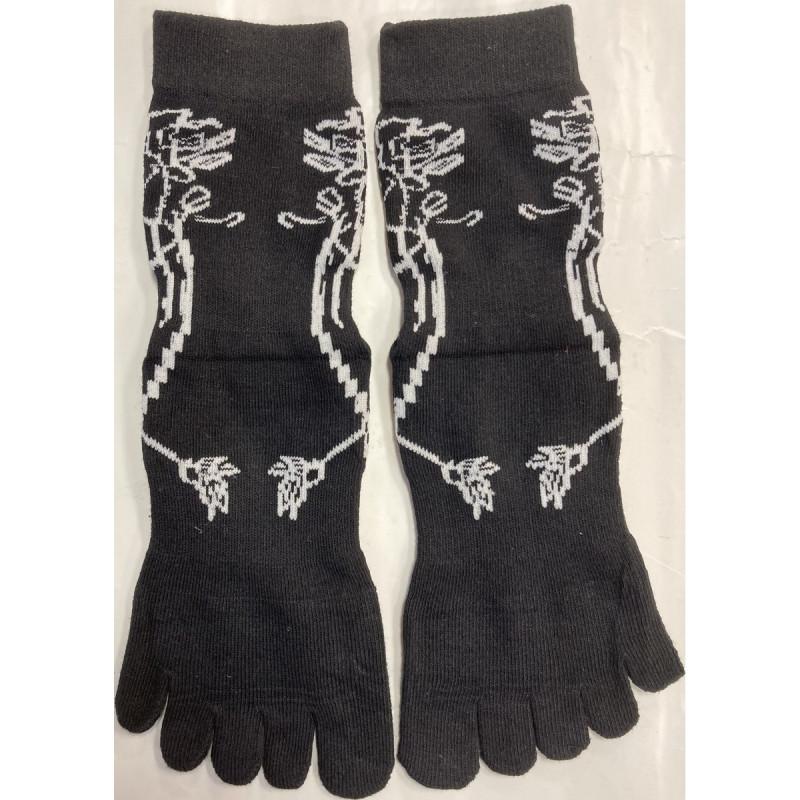 Chaussettes 5 Doigts Yoga Anti Gliss Noires Fleuries