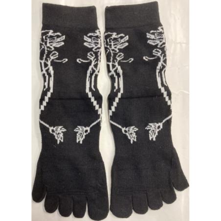 Chaussettes-coton-5-Doigts-Yoga-Pilates-Anti-dérapantes-bouquet-noir-détail-semelle-avant