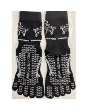 Chaussettes 5 Doigts Yoga Anti Gliss Noires Fleuries