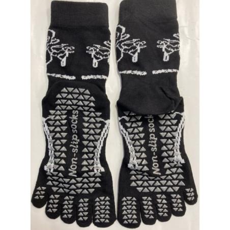 Chaussettes 5 Doigts Yoga Anti Gliss Noires Fleuries