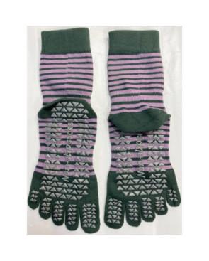 Chaussettes-coto-5-Doigts-Yoga-Pilates-Anti-dérapantes-Rayures-vertes-détail-semelle