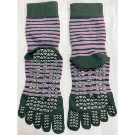 Chaussettes-coto-5-Doigts-Yoga-Pilates-Anti-dérapantes-Rayures-vertes-détail-semelle
