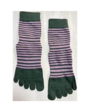  Chaussettes-coto-5-Doigts-Yoga-Pilates-Anti-dérapantes-Rayures-vertes-face