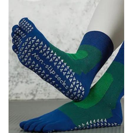 Chaussettes-coton-5-Doigts-Yoga-Pilates-Anti-dérapantes-brique-verte-avant-profil