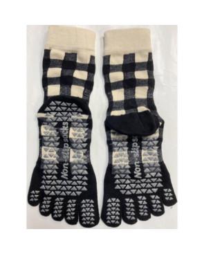 Chaussettes-coton-5-Doigts-Yoga-Pilates-Anti-dérapantes-carreaux-détail-semelles