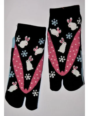 Chaussettes japonaises lapins et fleurs