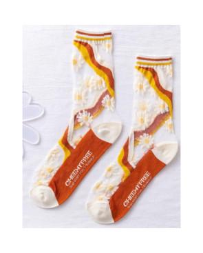 chaussettes Crystal Bordeaux fleuries
