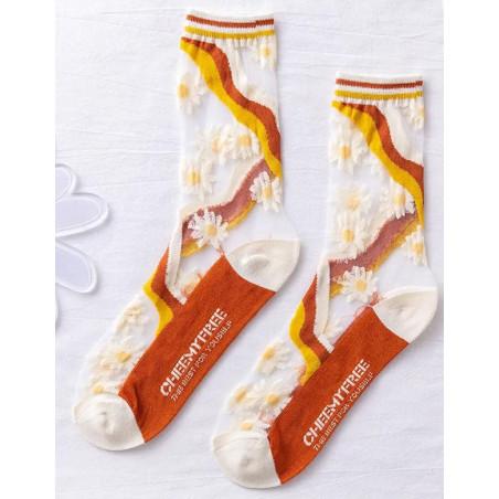 chaussettes Crystal Bordeaux fleuries