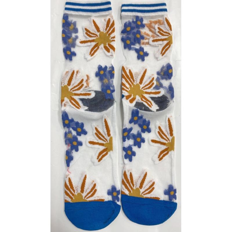 chaussettes Crystal bleues Fleuries