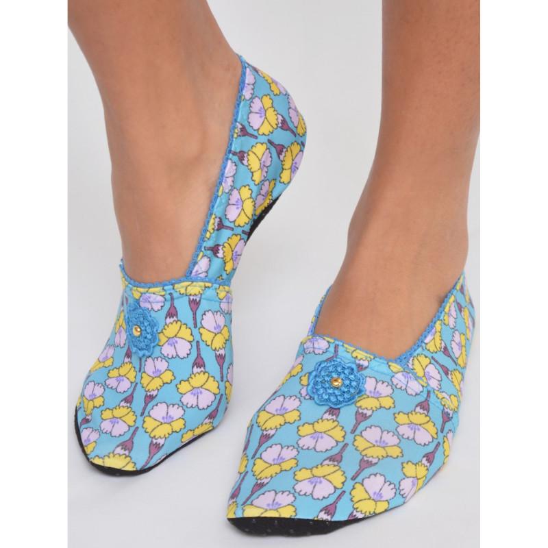 Chausson Tissu d'été Fifi Fleuri Bleu Les Petits Caprices