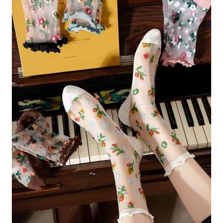 Chaussettes Crystal bouquet fleuri Pastel