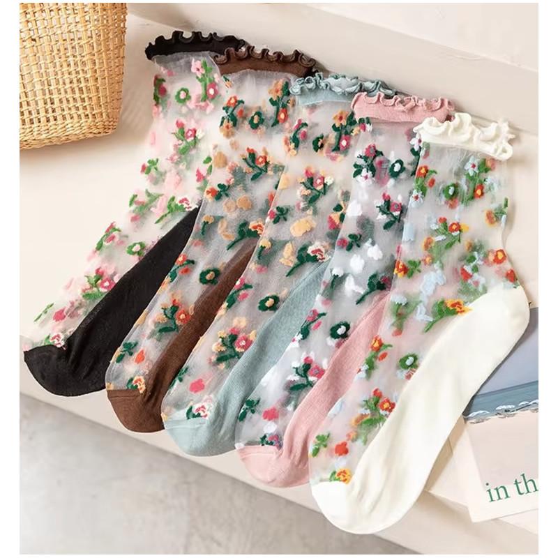 Bouquet 5 Paires de chaussettes Crystals Fleurs pastels
